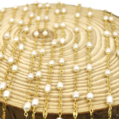 Pearl Oval Beads Gold Plated Finding Rosary Chain