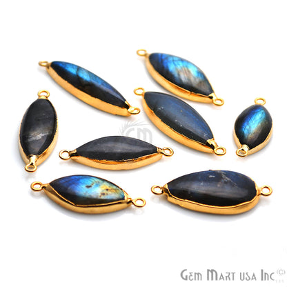 8pc Lot Labradorite Cabochon 36x14mm Gold Electroplated Gemstone Connector - GemMartUSA