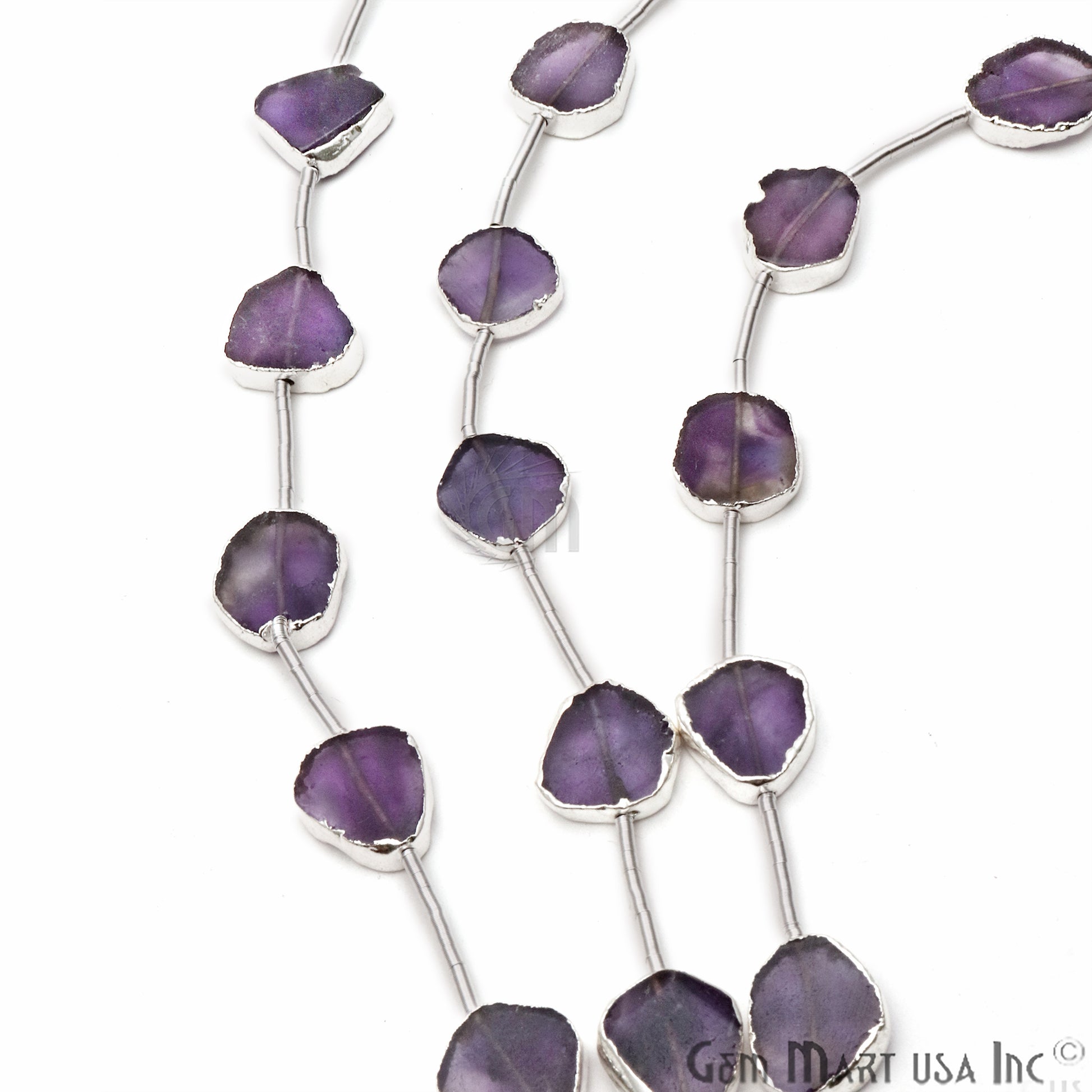 Amethyst Free Form 18x15mm Silver Edged Crafting Beads Gemstone Strands 9INCH - GemMartUSA