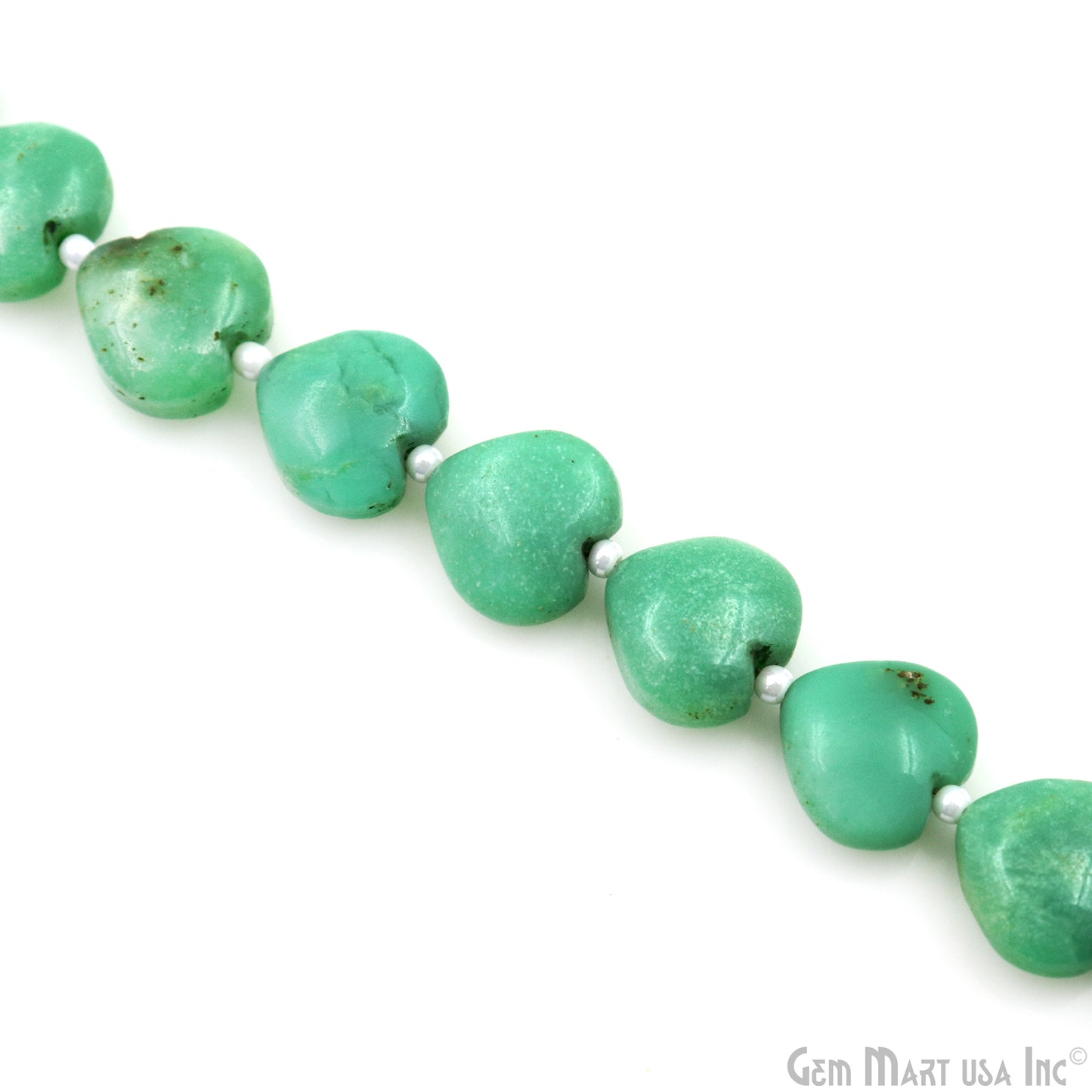 Chrysoprase Heart Beads, 7 Inch Gemstone Strands, Drilled Strung Briolette Beads, Heart Shape, 10mm