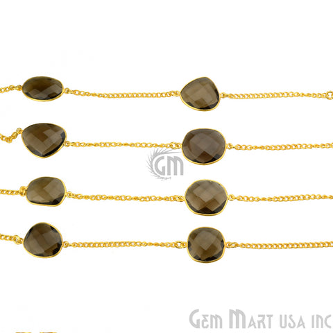 Smoky Topaz 15mm Gold Plated Bezel Link Connector Chain - GemMartUSA (764202647599)