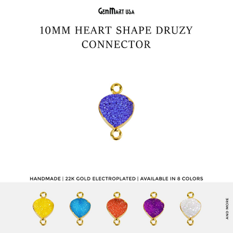 Color Gold Electroplated Druzy 10mm Heart Double Bail Connector