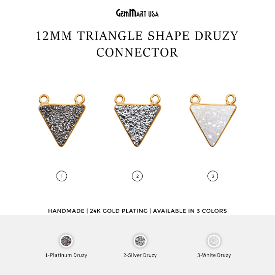 Triangle 12mm Bezel Druzy Gemstone Connector