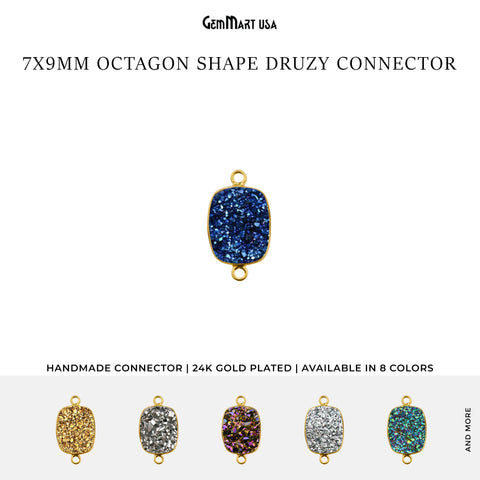 Titanium Druzy 7x9mm Octagon Double Bail Gold Bezel Connector