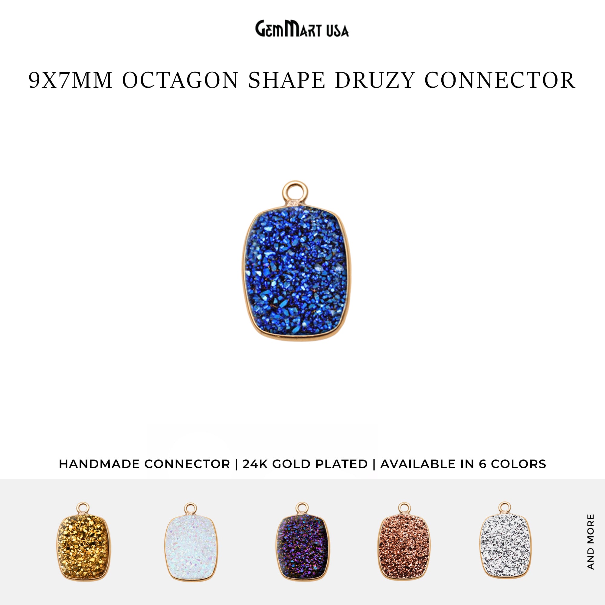 Titanium Druzy 7x9mm Octagon Single Bail Gold Bezel Connector