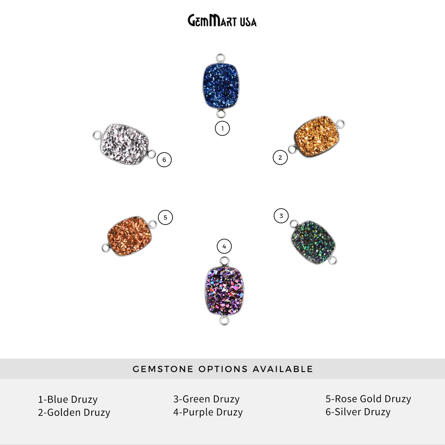 Titanium Druzy 7x9mm Octagon Double Bail Silver Bezel Connector