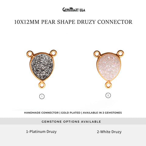 Titanium Druzy 10x12mm Pears Gold Plated Triple Bail Gemstone Connector