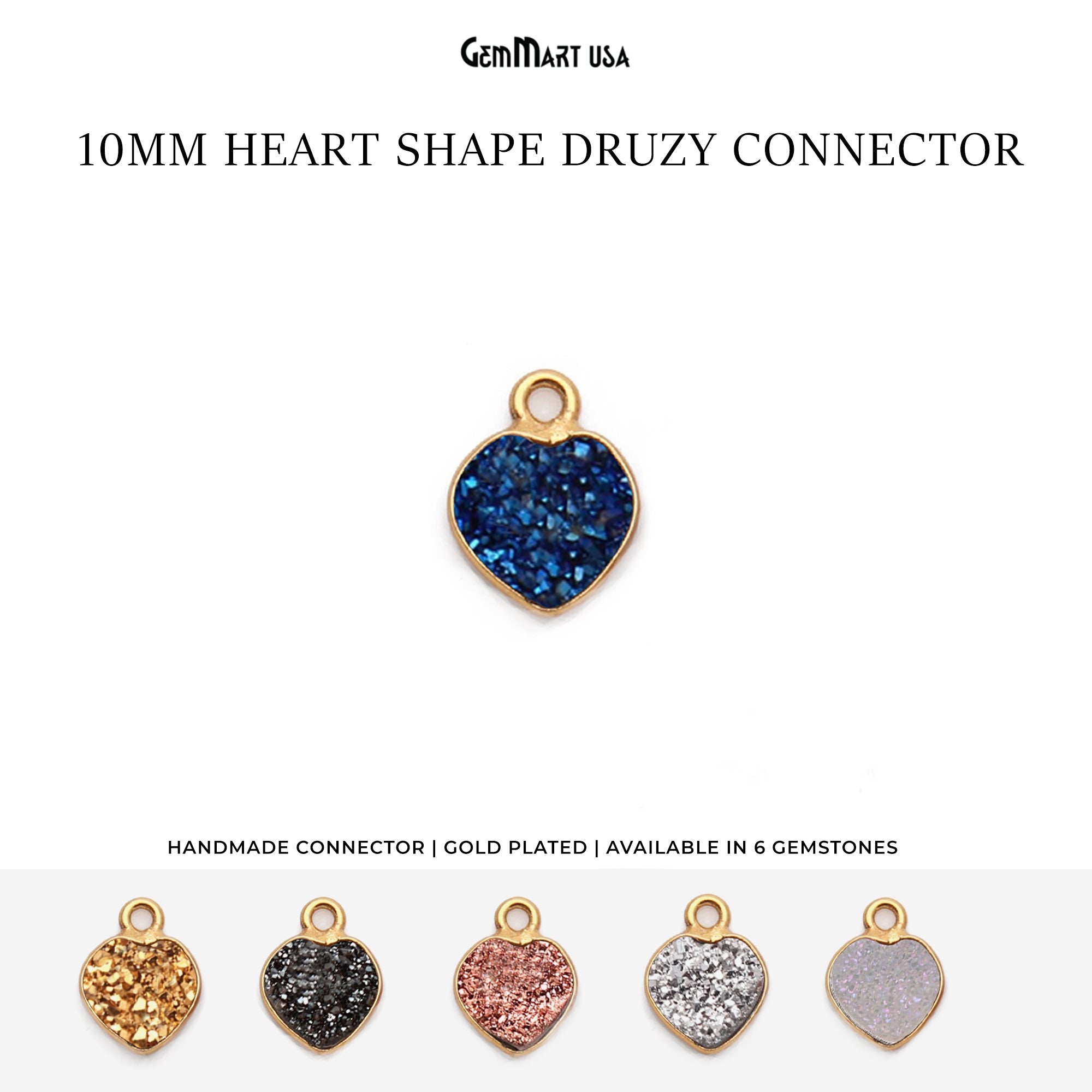 Titanium Druzy 10mm Heart Gold Plated  Single Bail Bezel Gemstone Connector