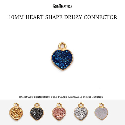 Titanium Druzy 10mm Heart Gold Plated  Single Bail Bezel Gemstone Connector