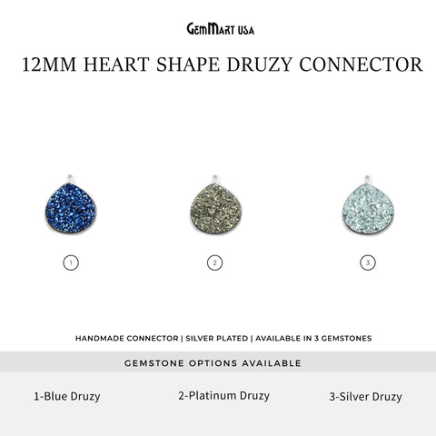 Natural Titanium Druzy 12mm Gold Heart Point Single Bail Gemstone Connector