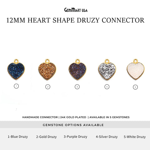 Heart 12mm Druzy Gold Plated Center Single Bail Druzy Connector