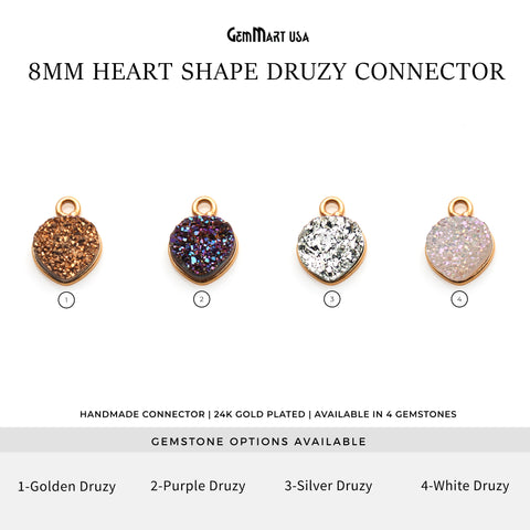 Titanium Druzy 8mm Heart Gold Plated Single Bail Bezel Gemstone Connector