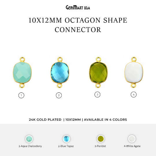 Octagon 10x12mm Double Bail Gold Bezel Gemstone Connector