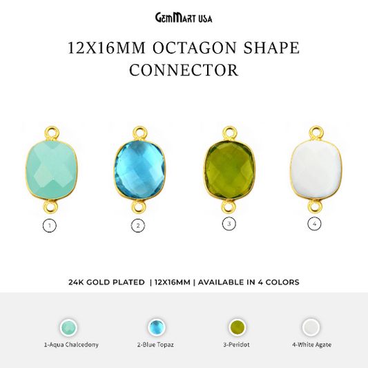 Octagon 12x16mm Double Bail Gold Bezel Gemstone Connector