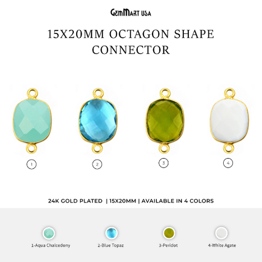 Octagon 15x20mm Double Bail Gold Bezel Gemstone Connector