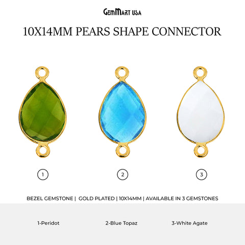 Pears 10x14mm Gold Plated Double Bail Gemstone Bezel Connector