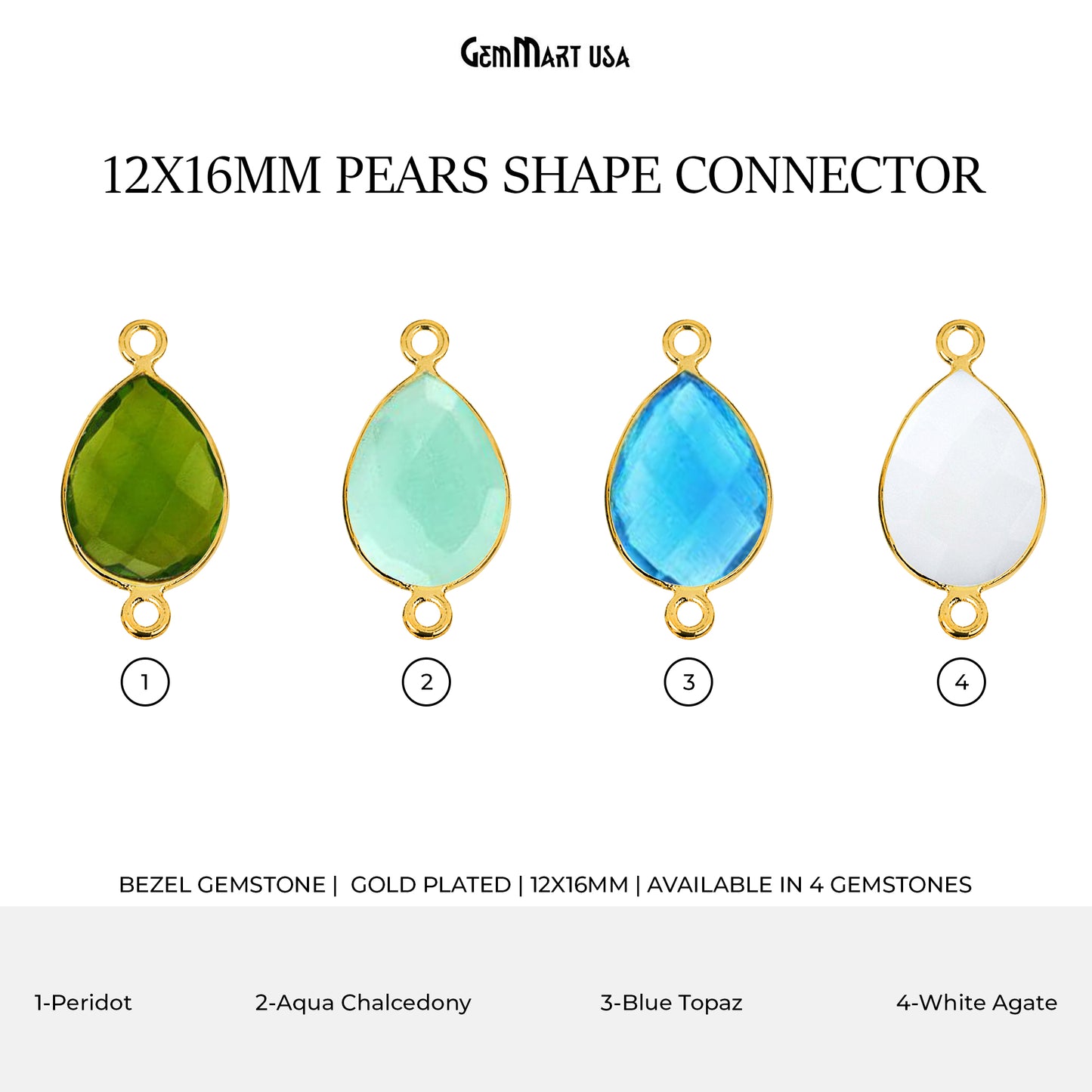 Pears 12x16mm Gold Plated Double Bail Gemstone Bezel Connector