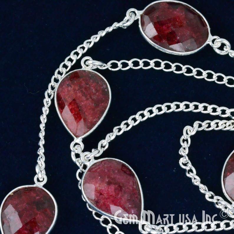 Natural Ruby 10-15mm Silver Plated Link Bezel Connector Chain (764417703983)