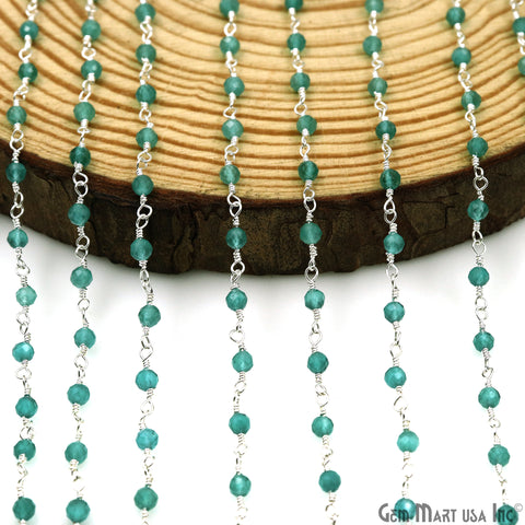 Dark Green Monalisa 3-3.5mm Beads Silver Wire Wrapped Rosary Chain