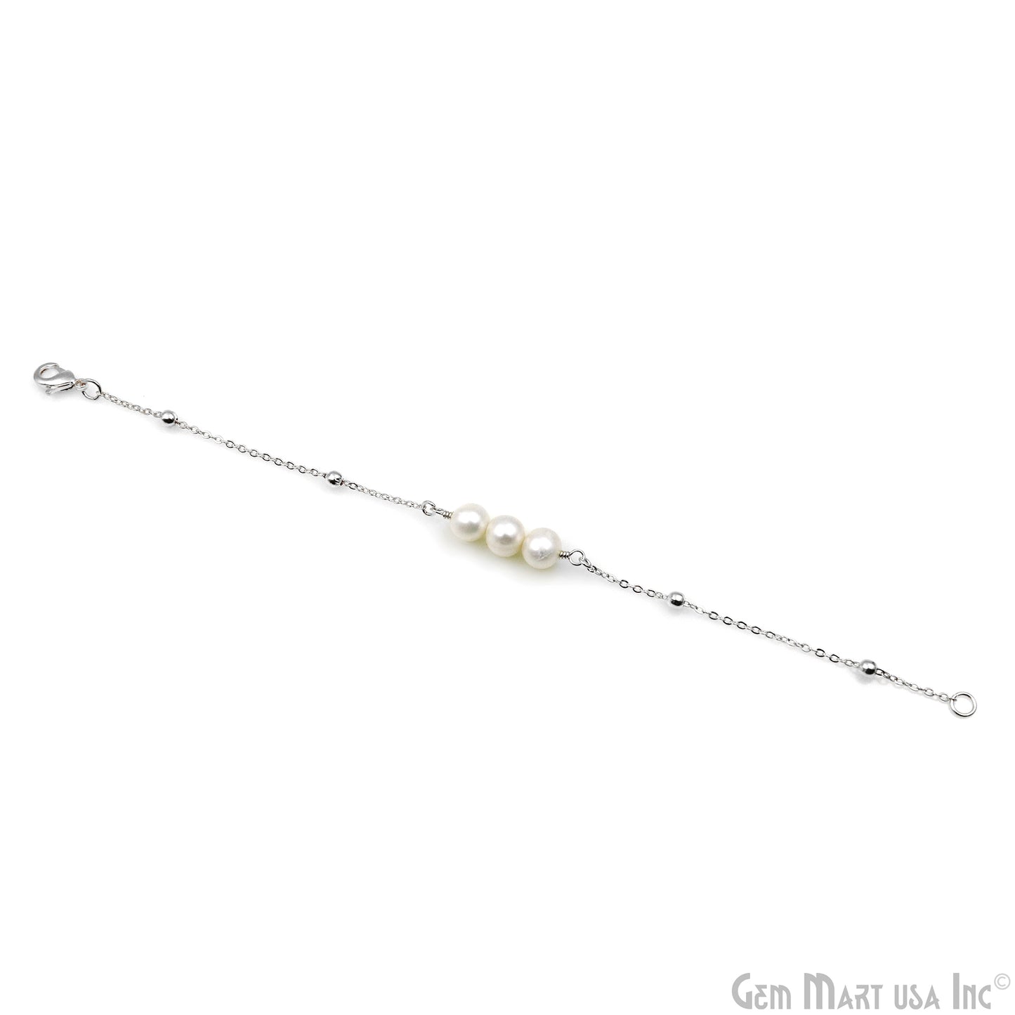 Pearl Round Gemstone Chain With Lobster Clasp Bracelet 7Inch