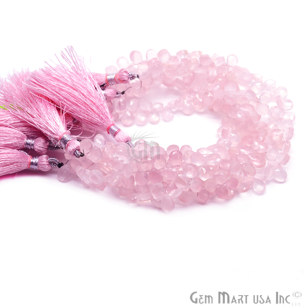 Rose Quartz Pears Briolette Gemstone 7x5mm Beads Rondelle - GemMartUSA