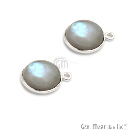 Rainbow Moonstone Round 12mm Silver Plated Cabochon Connector