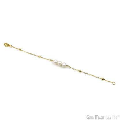 Pearl Round Gemstone Chain With Lobster Clasp Bracelet 7Inch