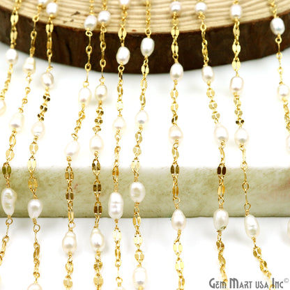 Pearl Oval Beads Gold Plated Finding Rosary Chain