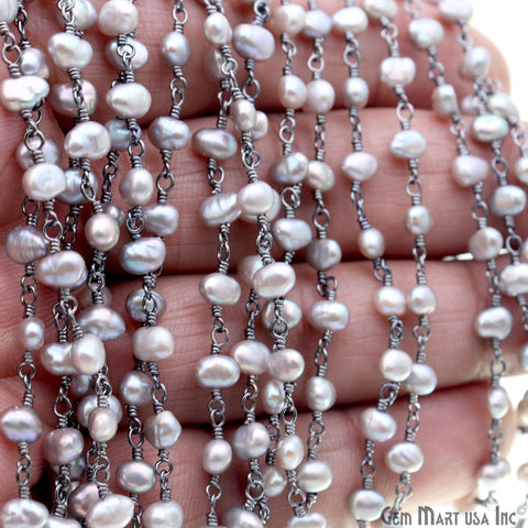 Gray Pearl Free Form Beads 5-6mm Oxidized Gemstone Rosary Chain