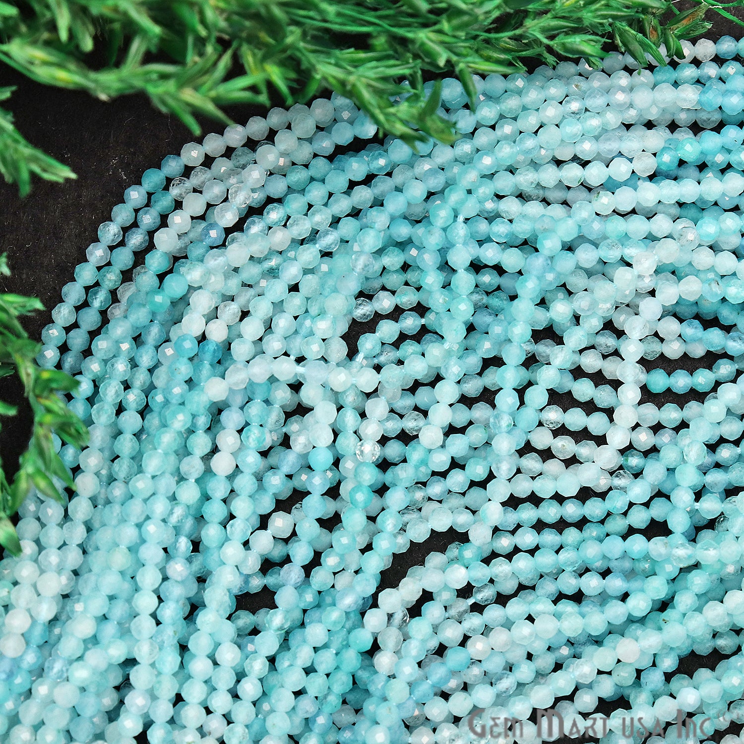 Shaded Aquamarine 2-2.5mm Faceted Round Rondelle Strand Beads - GemMartUSA