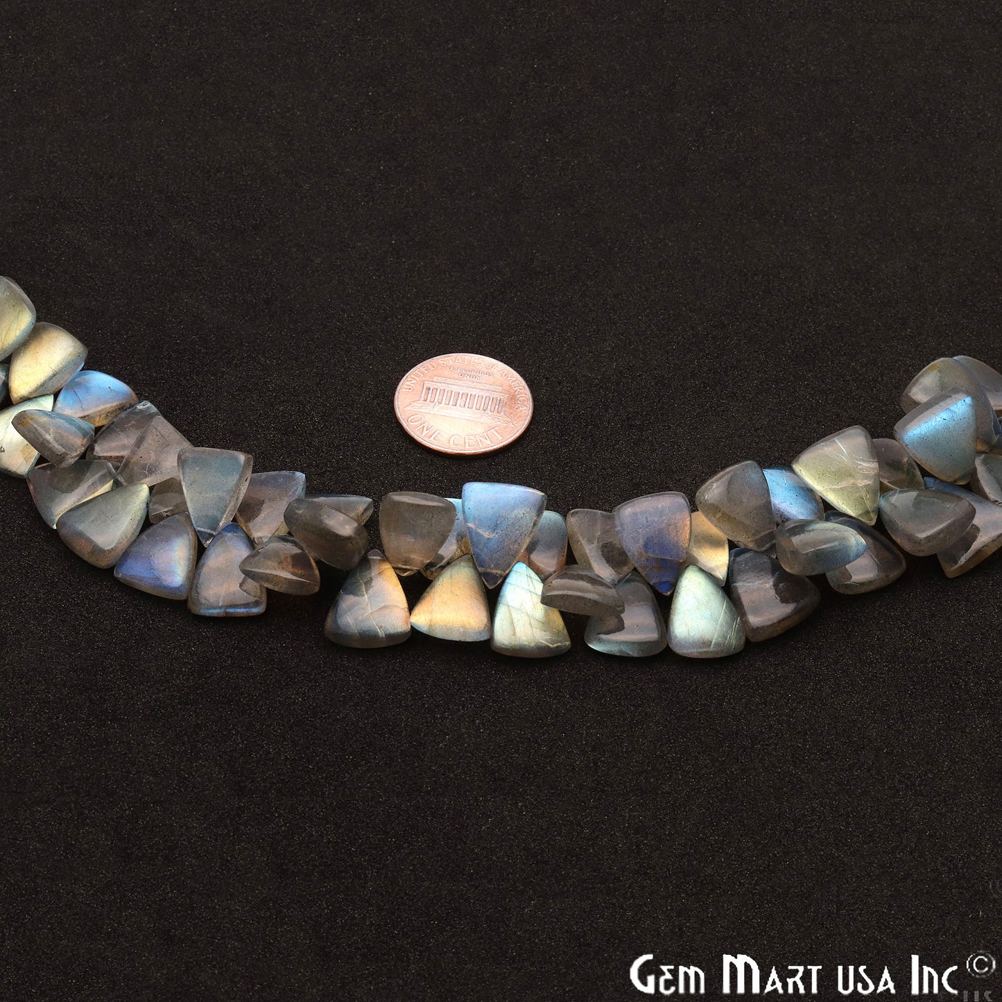 Labradorite Triangle 12x8mm Cabochon Crafting Beads Gemstone Strands 8 Inch - GemMartUSA