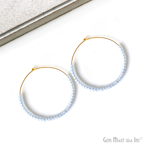 Round Beaded 42mm Gemstone Gold Plated Hoop Earrings