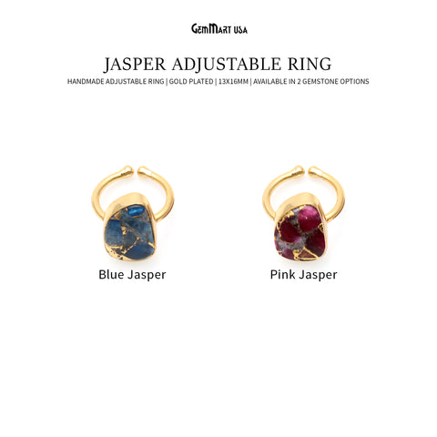 Jasper 13x16mm Gemstone Gold Plated Adjustable Ring