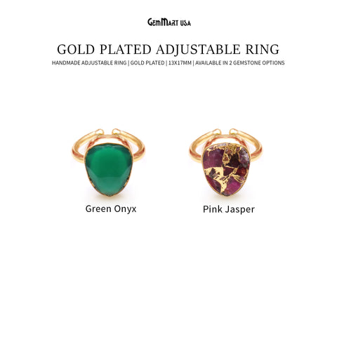 Gemstone 13x17mm Gold Plated Adjustable Ring
