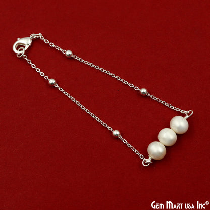 Pearl Round Gemstone Chain With Lobster Clasp Bracelet 7Inch