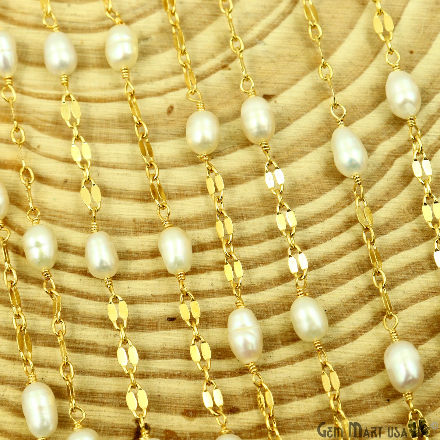 Pearl Oval Beads Gold Plated Finding Rosary Chain