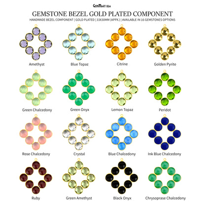 DIY Square 33x30mm Gold Plated Gemstone Bezel Component 1pc