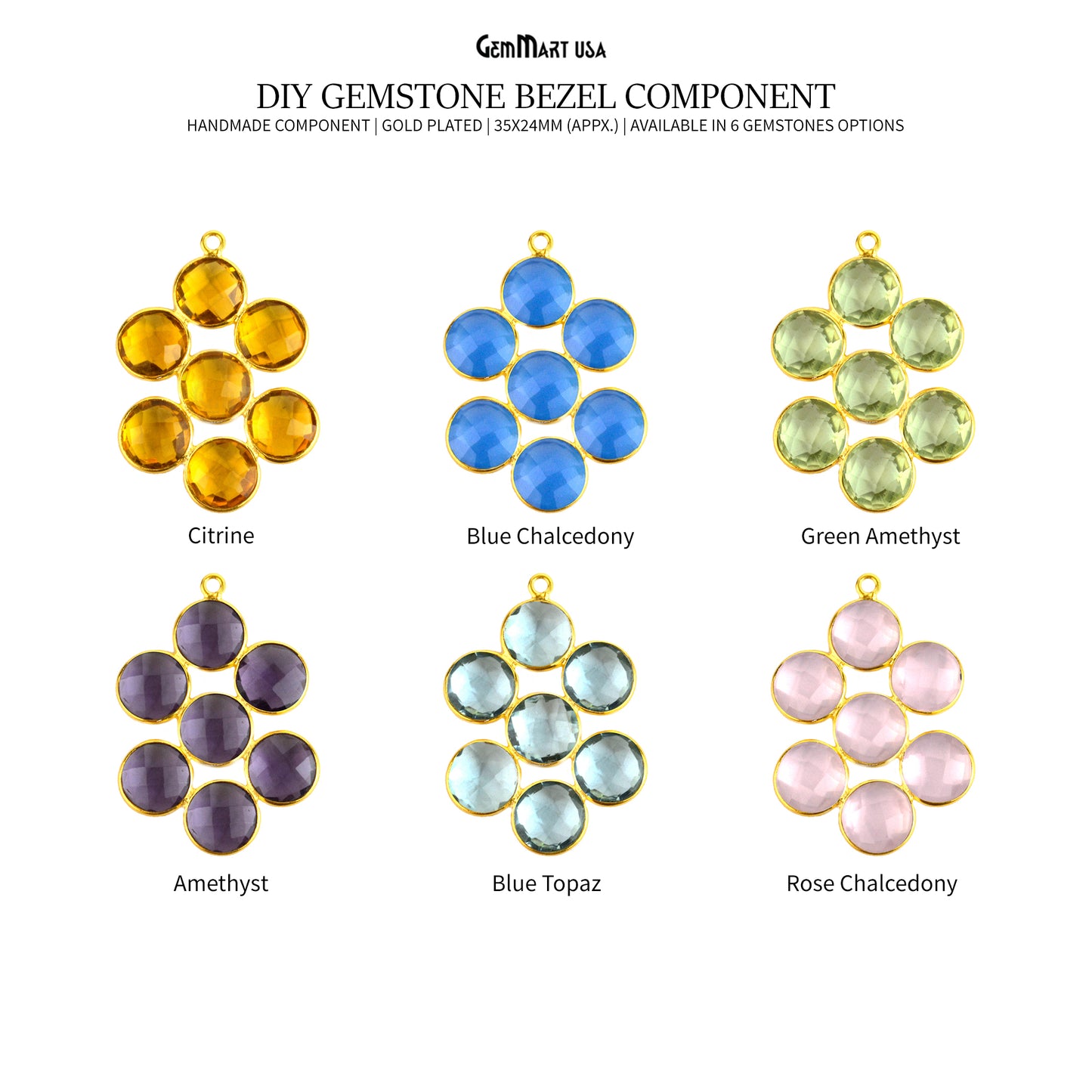 DIY Gemstone 35x24mm Gold Plated Bezel Component