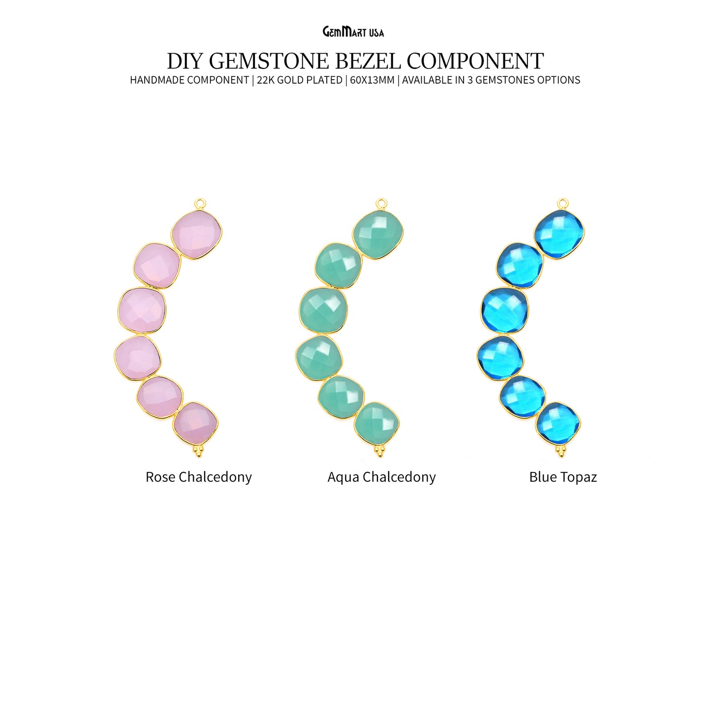 Gemstone 60x13mm Gold Plated Bezel Chandelier Finding Component