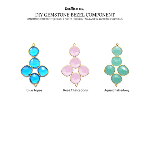 Gemstone 57x30mm Gold Plated Bezel Chandelier Finding Component (1pc) (Pick Stone)