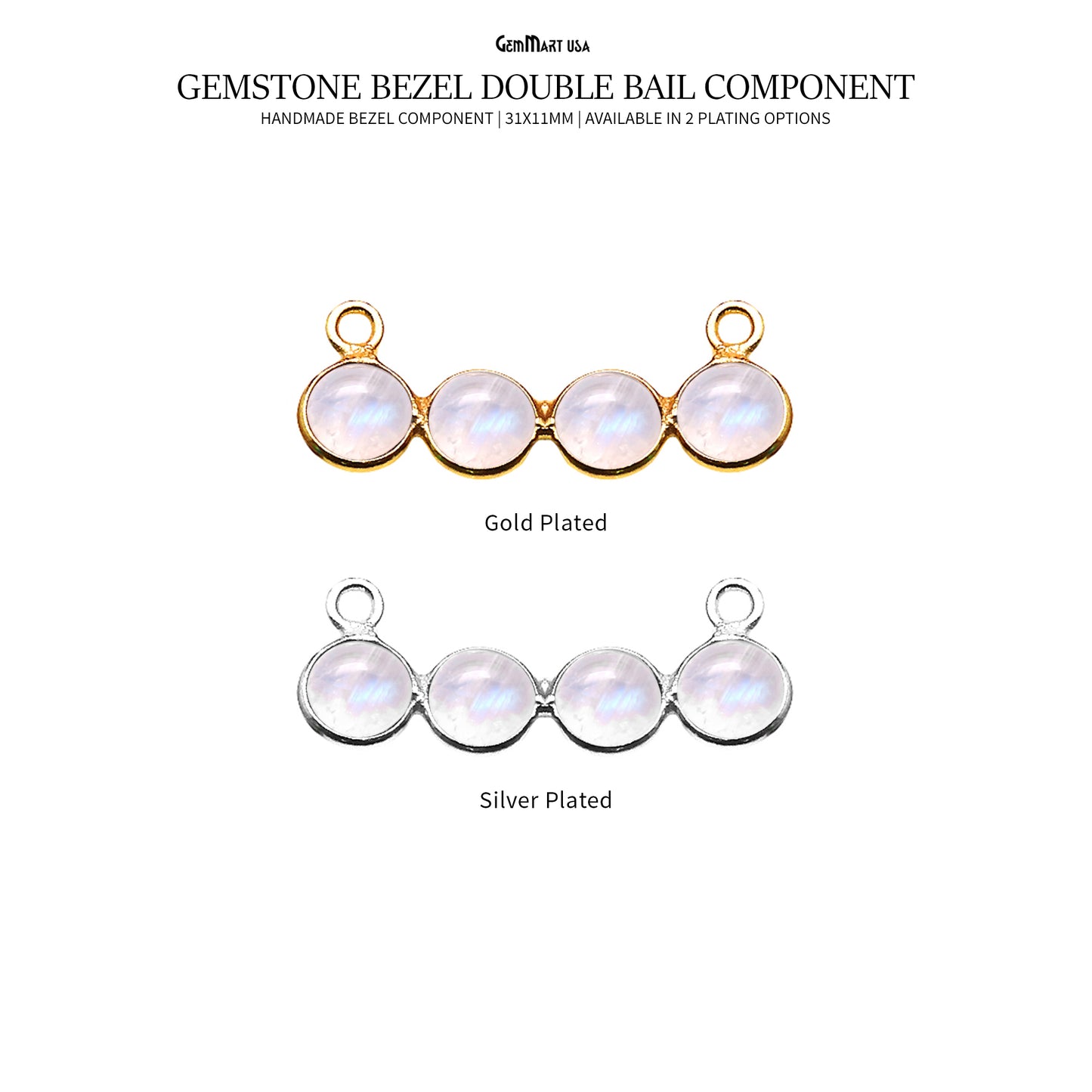 DIY Rainbow Moonstone 31x11mm Double Bail Chandelier Finding Component (Pick Your Metal)