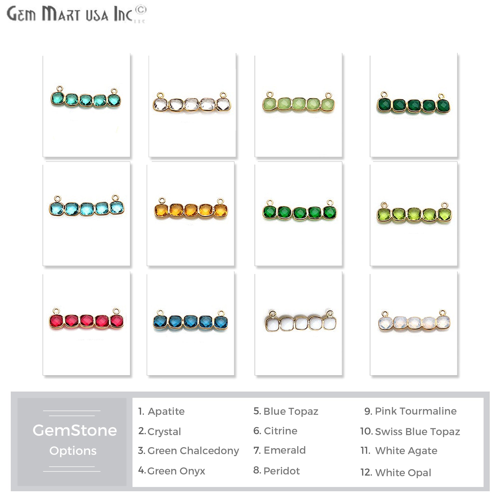 DIY Gemstone 35x10mm Gold Plated Chandelier Finding Component (Pick Your Gemstone) - GemMartUSA