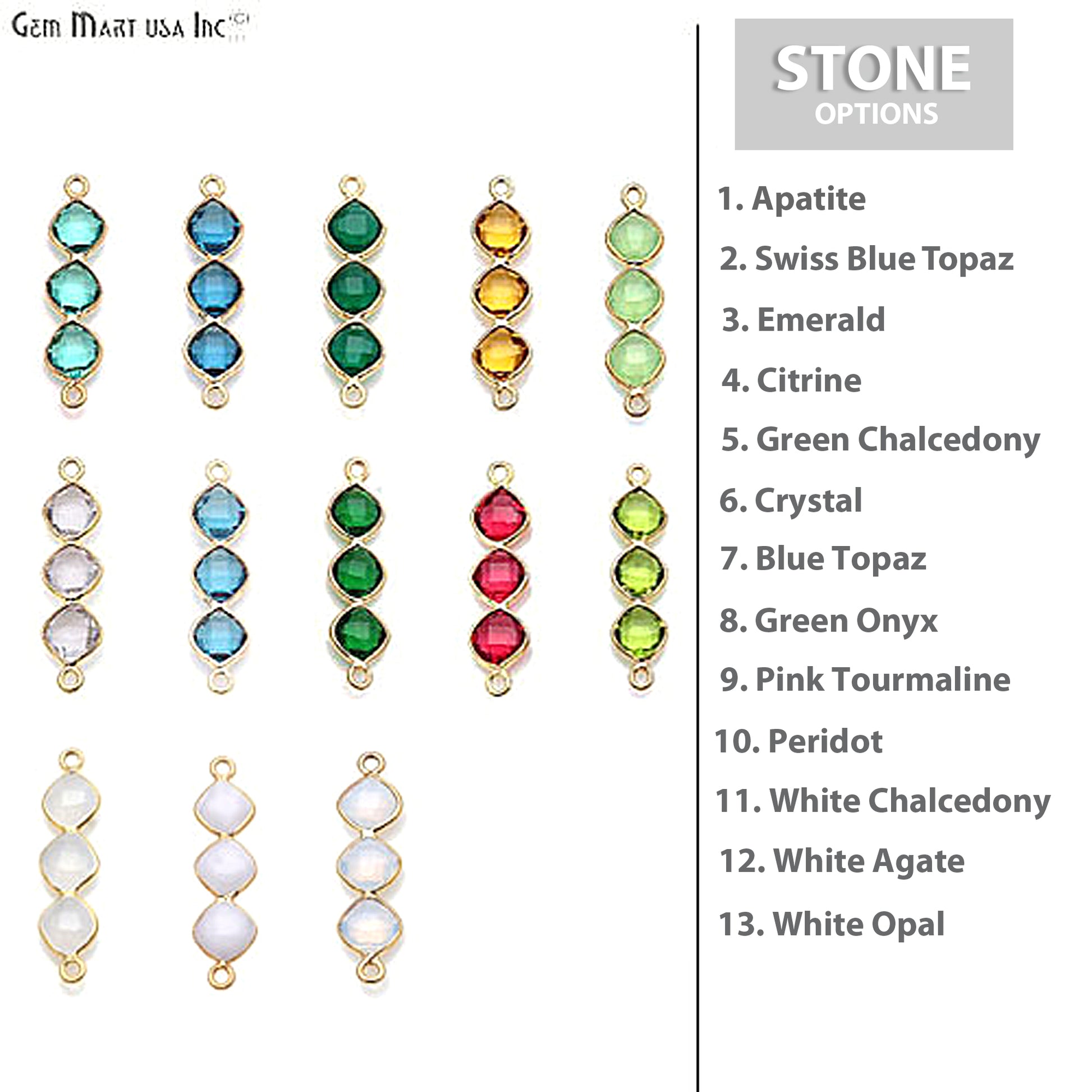 DIY Gemstone 29x7mm Gold Plated Finding Component (Pick Your Gemstone) - GemMartUSA