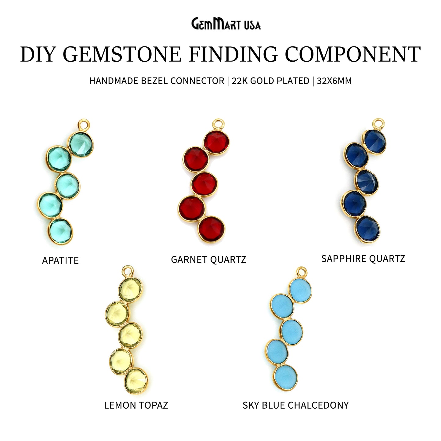 DIY Gemstone 32x6mm Gold Plated Chandelier Finding Component