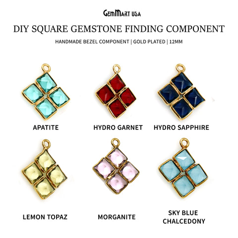 DIY Square Gemstone 12mm Gold Plated Chandelier Finding Component