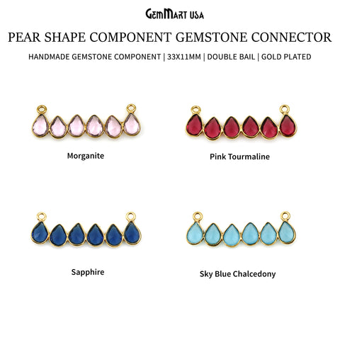 6pc Line Pear Shape Gold Plated Double Bail 33x11mm Component Gemstone Connector