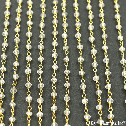 Crystal 3-3.5mm Gold Plated Wire Wrapped Beads Rosary Chain