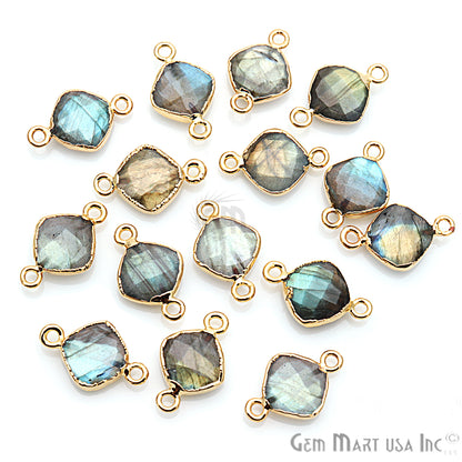 Labradorite 10mm Cushion Shape Gold Electroplated Gemstone Connector - GemMartUSA