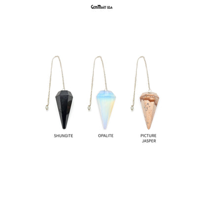 Healing Dowsing Pendulum Pendant & Silver Plated Chain (Pick  Your Gemstone)