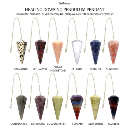 Healing Dowsing Pendulum Pendant & Silver Plated Chain (Pick  Your Gemstone)